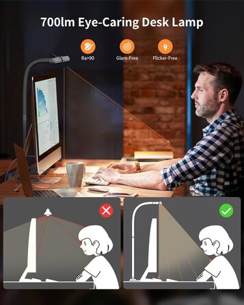 LED лампа для столу KableRika: регульоване освітлення, захист очей, 6 кольорів, для офісу та дому
