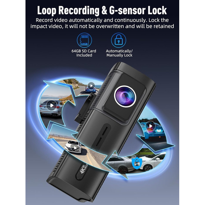 3-канальний автомобільний відеореєстратор 4K+1080P+1080P (передній, задній, салон), 5GHz WiFi, 3.16