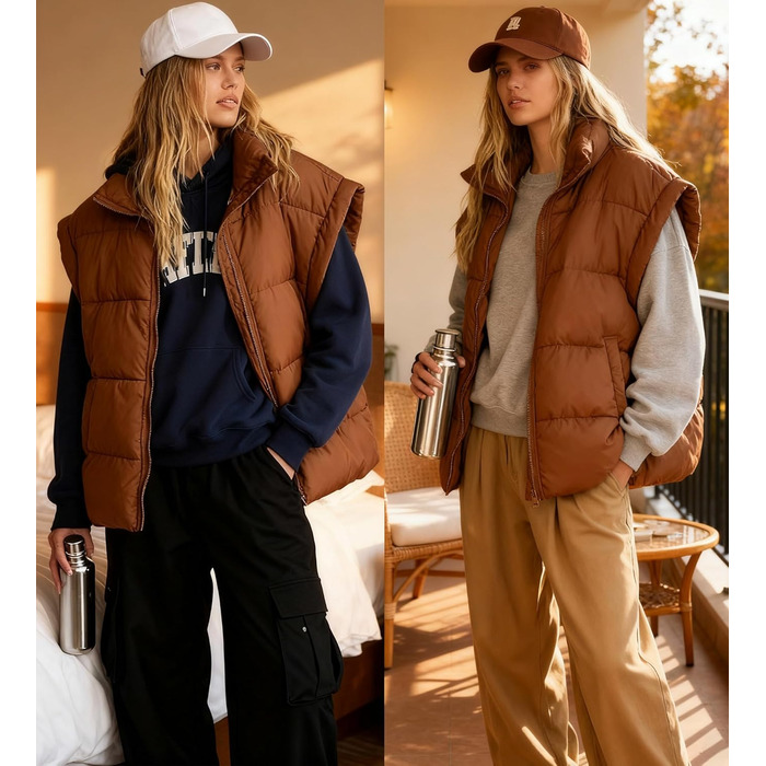 Легка степкова жилетка Daen Weste з коміром-стійкою, без рукавів, для осені/зими/міжсезоння, для активного відпочинку, S-XXL (Коричневий, L)