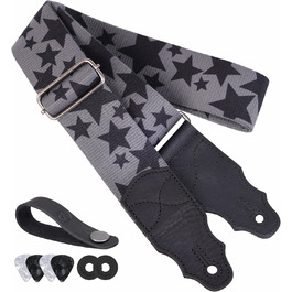 Гітарний ремінь з натуральної шкіри (шкіра) для акустичної, бас та електрогітари, регульований 38″-64″, чорний Star