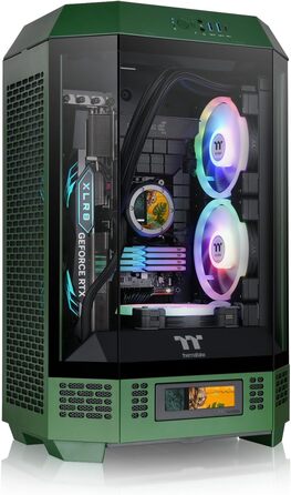 Thermaltake The Tower 300 Racing Green: Корпус ПК Micro-ATX/mini-ITX з вертикальним дизайном та 3 скляними панелями | 2x140mm вентилятори PWM | Підтримка радіатора до 420mm