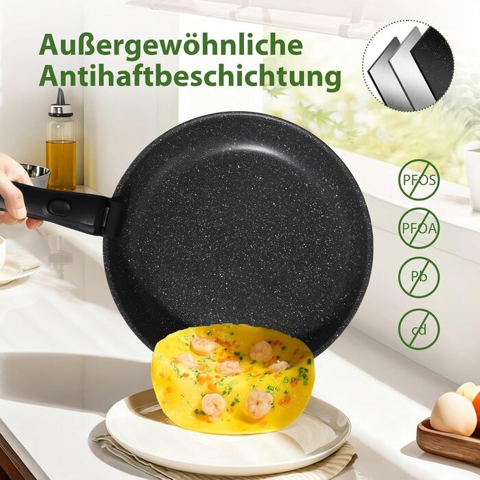 Набір каструль та сковорідок Induktion GMISUM 22 шт. з знімними ручками, для всіх типів плит, чорний