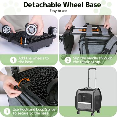 Рюкзак-переноска для котів Pawtners з розширюваним тунелем для ігор, рюкзак для домашніх тварин, схвалений авіакомпаніями, для маленьких собак та великих котів до 11,3 кг, складаний рюкзак для котів (сірий з колесами, 40 x 33 x 41 см)