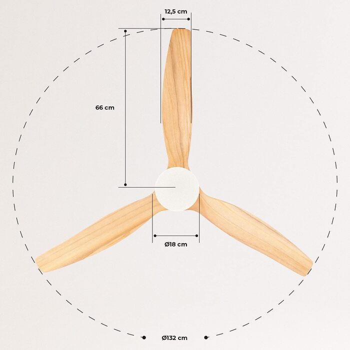 Вентилятор стельовий WINDCALM M/ з підсвічуванням, Нікель, Колір світлого дерева, з пультом, 40W, Ø132cm, DC-двигун, літньо-зимовий режим, таймер 1-4 год