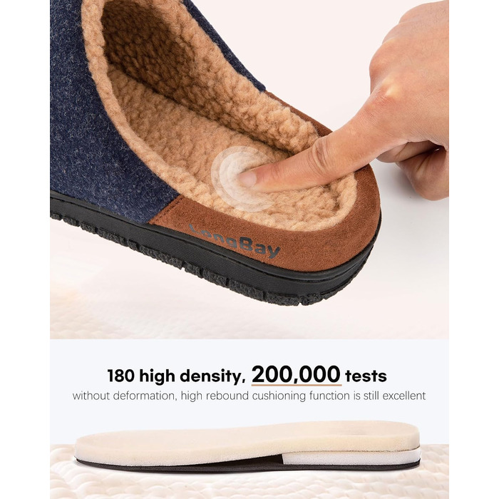 Чоловічі теплі зимові капці LongBay з ефектом пам'яті Memory Foam та підкладкою Sherpa, протиковзальна гумова підошва, темно-сині, розмір 45 EU