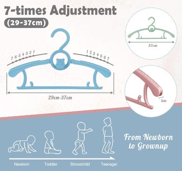 Набір дитячих вішалок для одягу 24 шт. Зростаючі вішалки для дітей з бантиками, нековзкі, для малюків та дошкільнят, кольорові