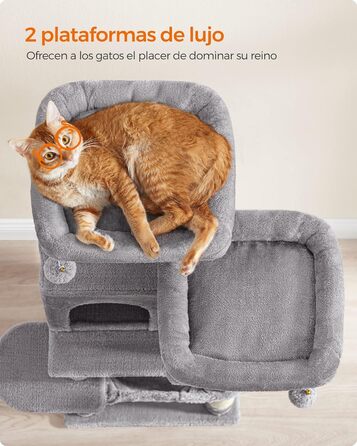 Дерево для дряпання Feandrea, 112 см, багатоповерхове, з 11 стовпчиками для дряпання, 2 платформами, будиночком та гамаком, 2 іграшками, сірий, PCT215W01