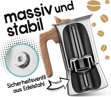 Premium Stainless Steel Espresso Maker - Large, 6 Cups, 300 ml Moka Pot Espresso Pot Induction-compatible Espresso Machine 300ml Induction Cooktop Gas Cooktop