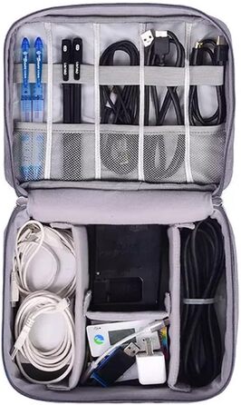 Органайзер для кабелів та аксесуарів Retoo: кейс для подорожей, USB-кабелі, Power Bank, карти, телефон, зарядні пристрої, сірий