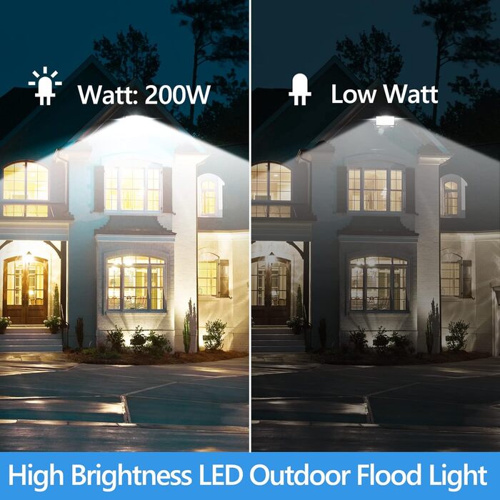 200W LED Floodlight Outdoor, 20000LM LED Spotlight, 7000K Cool White Spotlight, IP67 Waterproof Floodlight, for Backyard, Courtyards, Garage, Hallway, Garden