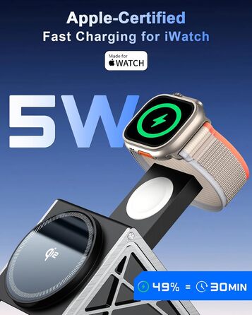 Зарядний пристрій NANAMI 3-в-1 MagSafe: для iPhone 17, 15, 14, 13, 12, Apple Watch, AirPods. Чорний, 15W, Qi2, MagSafe