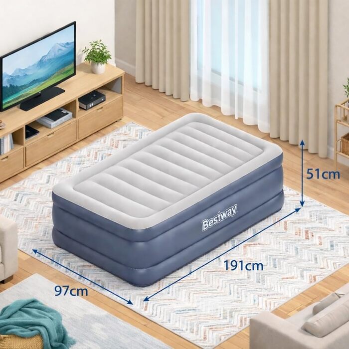 Надувний матрац Bestway TriTech XL Single з вбудованим електронасосом, 191x97x51 см, блакитний