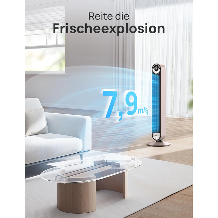 Дрео - розумний вентилятор-турбовежа 106 см з охолодженням, WiFi, Alexa, 9 швидкостей, 4 режими, таймер 12 год, керування голосом, проекція зірок