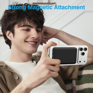 Бездротовий Power Bank AOGUERBE MagSafe 10000mAh, зовнішній акумулятор з магнітним кріпленням, швидка зарядка 22.5W, USB-C, для iPhone 17/16/15/14/13/12 Pro Max (Чорний)