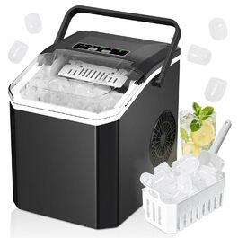 Льодогенератор Ice Cube Maker 12 кг/24 год, швидке виробництво льоду (6-8 хв), 2 розміри кубиків льоду, самоочищення, чорний