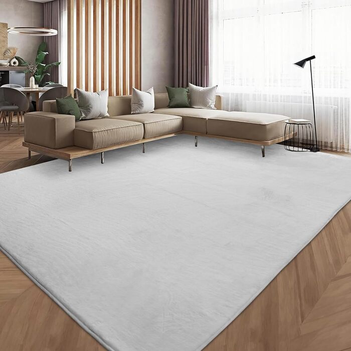 Sour Lemon Rug Living Room 200x300, Rug Children's Room Smooth Rug Gray Rabbit Fur Short Pile Washable Rug, Modern Non-Slip Rug for Bedroom, Fluffy Rug Area 140x200 Light Gray 140x200cm