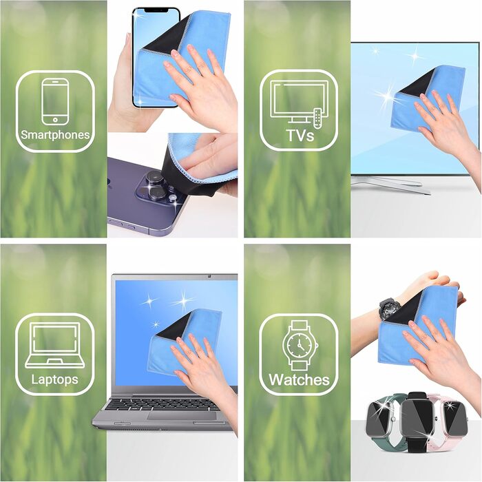 Мікрофіброві серветки для чищення Eco-Fused (5 шт.) - двосторонні - для смартфонів, LCD-телевізорів, планшетів, екранів ноутбуків, об'єктивів камер (17 x 16 см, блакитні)