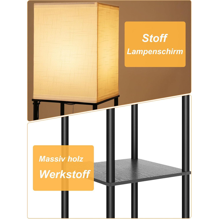 Стійка лампа з полицею для вітальні у стилі вінтаж, чорна. Металева підлога, 3 режими кольору, тканинний абажур, вимикач на ніжці. Ідеальна для вітальні, спальні, офісу.