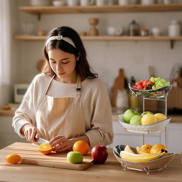 Набір для фруктів та овочів Acliys 3 яруси з кераміки, набір для кухні, порцелянові миски для зберігання фруктів, овочів, снеків, десертів, тортів, тарілка-решітка для вечірки, весілля, сріблястий