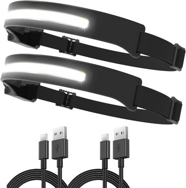 Світлодіодний лобовий ліхтар Outdoor Vibes, USB-зарядка, сенсор, широкий кут, 2 шт, чорний