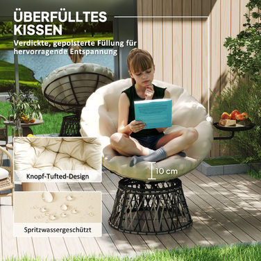 Крісло-гойдалка Outsunny Papasan з ротангу, 360° обертається, крісло-кошик з подушкою, діаметр 90 см, кругле ротангове крісло, крісло-поворотник, крісло для відпочинку, крісло-шезлонг для вітальні, саду, балкону, бежеве | Aosom