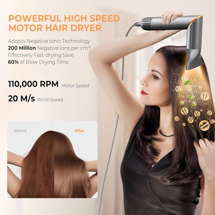 UKLISS 8-в-1 Pro Airstyler: Фен-щітка, локони, стайлер для волосся, 1400W, 110,000RPM, подарунок для жінок