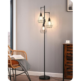 LED торшер Edishine для вітальні, 3 лампи, ретро стиль, диммування, 4W E27, металевий абажур-сітка, 2700K, висота 166 см, чорний