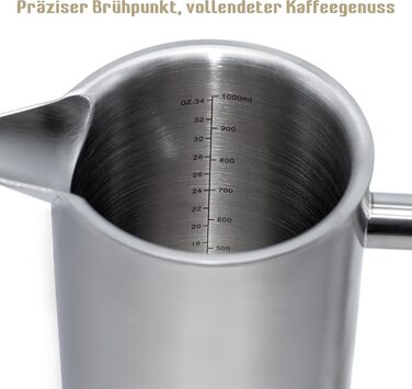 Набір для приготування кави френч-прес, 1 літр, з молочний спінювач, з нержавіючої сталі, термоізольований