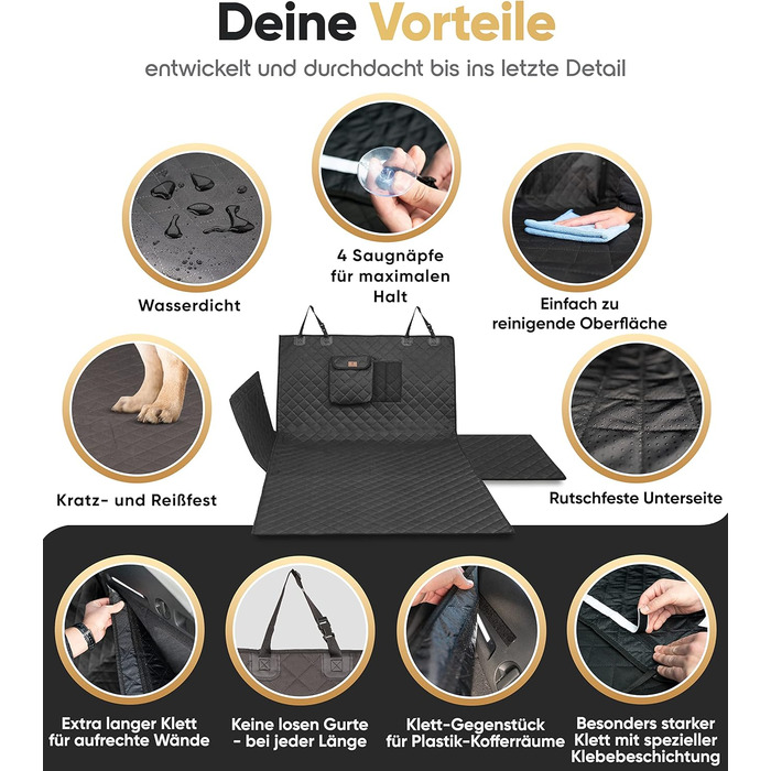 Захист для багажника авто для собак HELDENWERK: стежканий, з захистом бокових стінок та краю багажника, водовідштовхувальний та стійкий до подряпин. Універсальний килимок для багажника для собак