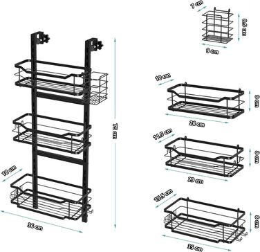 Golden Bell Shower Shelf, Over-the-Door Shower Shelf (No Drilling), Shampoo Holder for Shower, Adjustable Hanging Shower Shelf 3 Tiers Over the Door Glass Wall for Bathroom, Black
