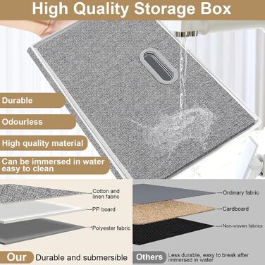 Yawinhe 3-Piece Storage Boxes with Lids, Foldable Fabric Storage Box with Handles, Storage Boxes, for Bedroom, Clothes Storage, 32x23x20cm, Grey, SNK023G-3