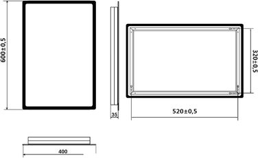 Дзеркало для ванної кімнати SONNI з підсвічуванням 60x40 см, LED, IP44, біле