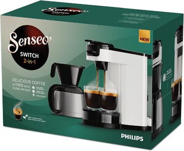 Кавоварка Philips Senseo Switch 2-в-1 для кавових подушечок і меленої кави, 1 л, 7 чашок, біла