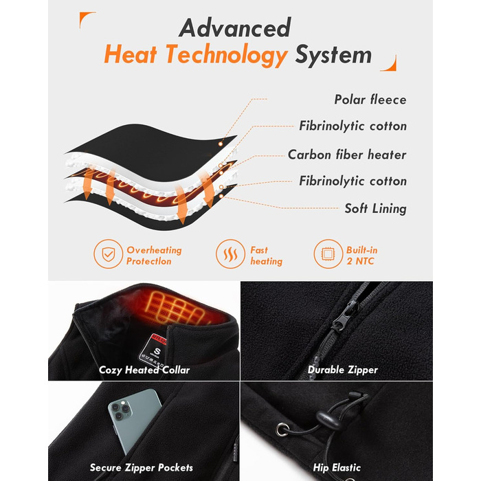 Обогревна жилетка для жінок з Powerbank 7.4V 12000mAh, 8 зон нагріву, 3 температурні режими, для катання на лижах/мотоциклі, чорний