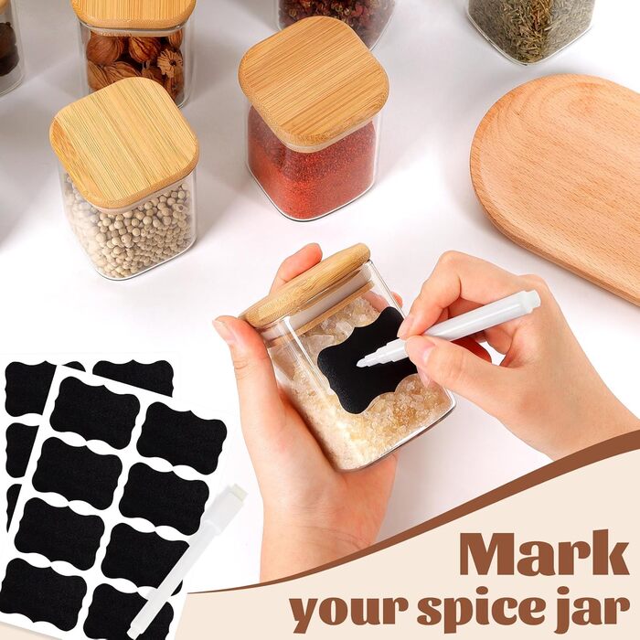 Набір скляних банок для спецій 12 шт. 200 мл з дерев'яною кришкою, набір дозаторів спецій, контейнери для спецій