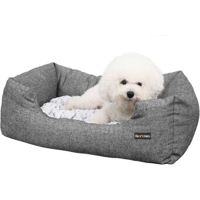 Feandrea Luxus Dog Bed, XL, Dog Cushion, made of Oxford fabric, with a non-slip bottom, 100 x 70 cm PGW28H (L 60 x W 50 x H 20 cm, Grey)