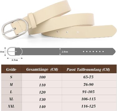 Ремінь шкіряний WHIPPY унісекс, срібна пряжка, бежевий (D-beige), розмір M (76-90 см, довжина 110 см)