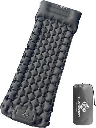 Twin Camping Sleeping Pad with Built-in Pillow & Foot Pump - Lightweight Inflatable Mat for Camping, Backpacking, Hiking & Travel (Gray, Double Size)