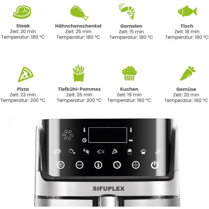 Фритюрниця Sifuplex з гарячим повітрям 6.5L з Rapid Air, сенсорне управління, 3 функції: смаження, випікання, розморожування