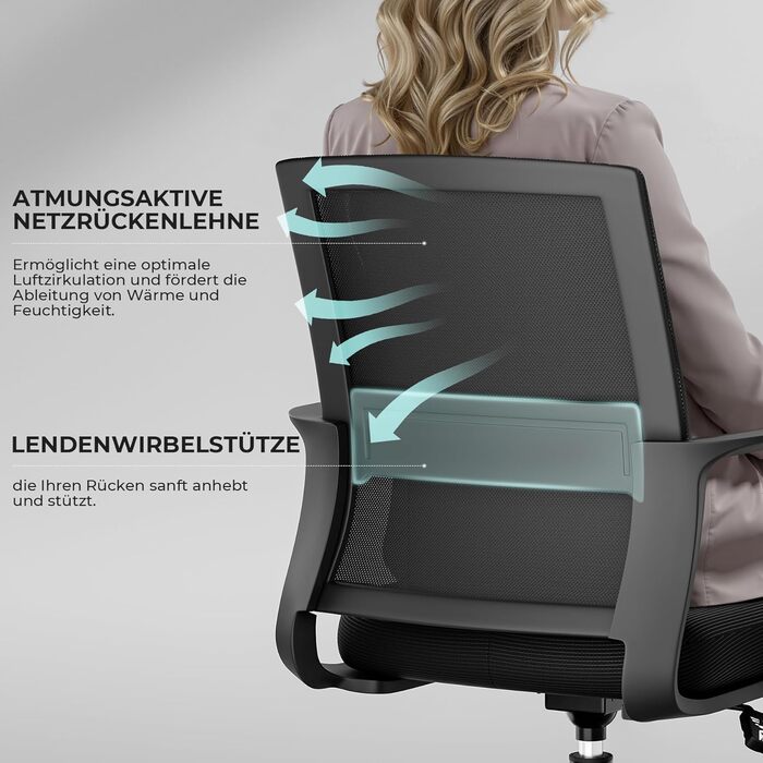 Офісне крісло Sukida, ергономічне, з підлокітниками, чорне