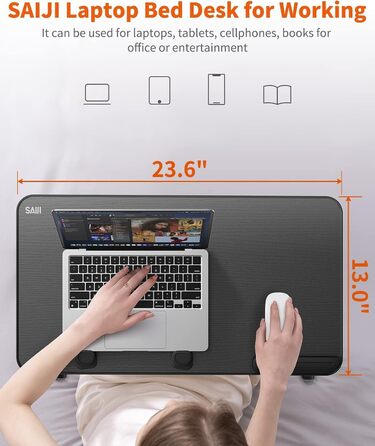 Приставний столик SAIJI для ноутбука, регульована висота, 5 положень, чорний (52*30 см)