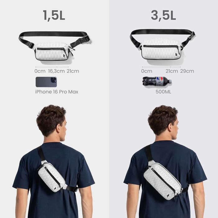tomtoc Плечова сумка Sling Bag 3.5L з RFID-захистом – для Switch, iPad mini, EDC, подорожі | Водовідштовхувальна, X-pac Koralle
