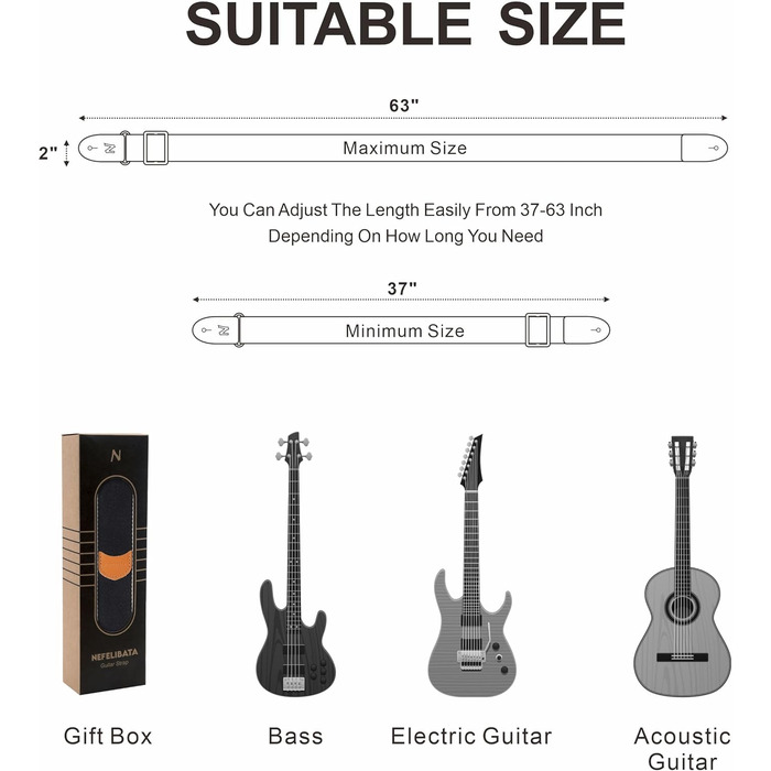 Гітарний ремінь з бавовни та шкіри з кишенькою для медіатора - для електрогітари (чорний)