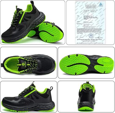 Черевики безпеки ISOOUS для чоловіків та жінок. Легкі, дихаючі, антиковзкі кросівки з пластиковим носком. Ідеально підходять для кухні, спорту. Розмір 47 EU, чорний/зелений.