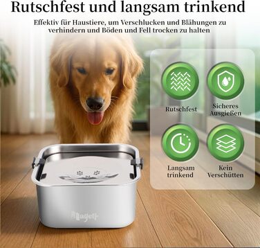 Миска для собак 3L без облизування, миска для пиття з нержавіючої сталі 304, миска для собак з неслизьким дном, для середніх та маленьких собак, придатна для миття в посудомийній машині