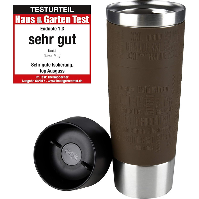 Emsa 515616 Standard-Design Grande Travel Mug, Thermobecher, Stainless Steel, Brown, 1 Piece (1-Pack)