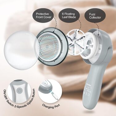 Електричний видалення ворсу для одягу - щітка для одягу, 3 леза, USB, сірий