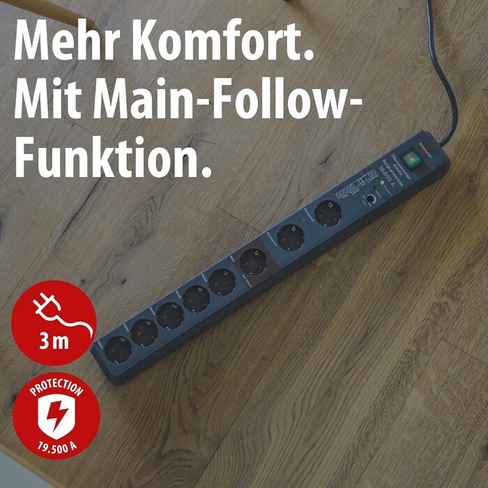 Мережевий фільтр Brennenstuhl Secure-Tec 8-фазний з захистом від перенапруги та функцією Main Follow, антрацит