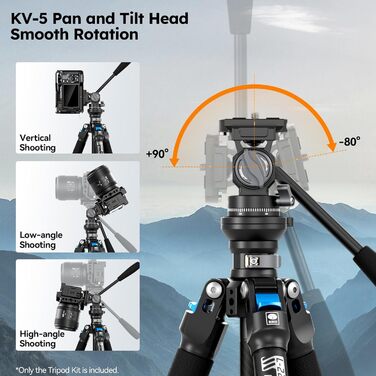 Карбоновий штатив SIRUI L-224FL+KV-5 з флюїдною головою, легкий професійний набір для подорожей та відео, висота 152см, навантаження 5кг