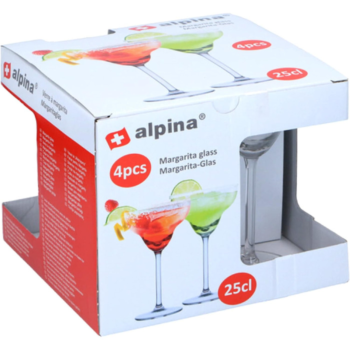 Набір келихів для коктейлів Alpina Margarita 4 шт. 250 мл прозорі - для Маргарити та екзотичних напоїв